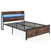 Bed Frame with LED Lights and Power Outlets-King Size