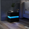 Bedside Table LED  Nightstand with 2 Drawers-Black