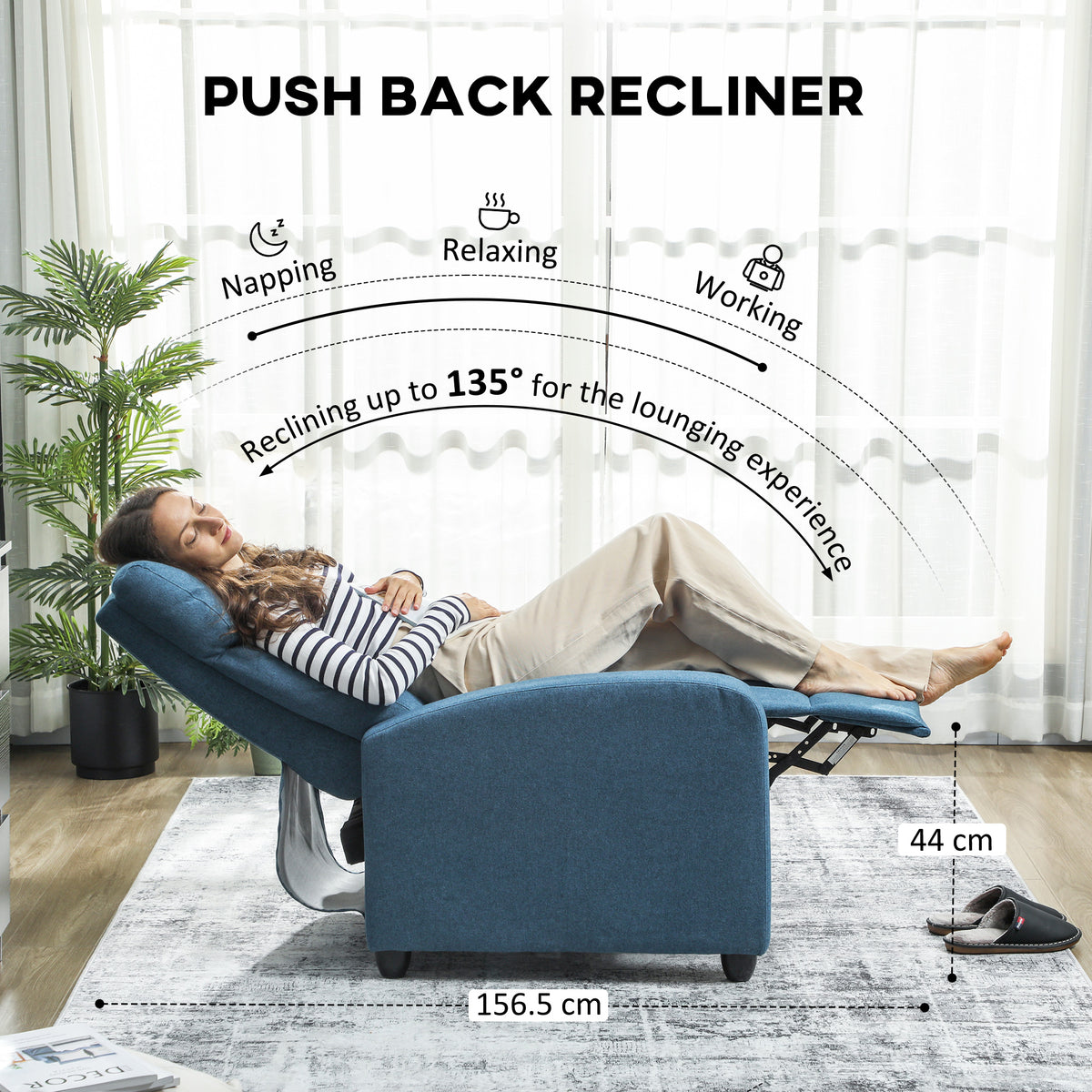 HOMCOM 135° Push Back Recliner Armchair in Blue