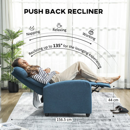HOMCOM 135° Push Back Recliner Armchair in Blue