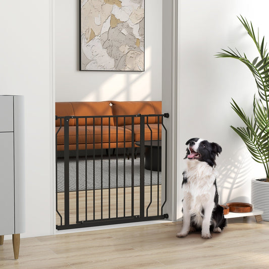PawHut Wide Dog Safety Gate, with Door Pressure, for Doorways, Hallways, Staircases - Black