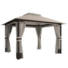 Outsunny 3 x 3.6 m Outdoor Garden Gazebo with Netting and Curtains, DoubleÂ Roof Patio Gazebo Permanent Pavilion, Khaki