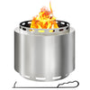 Outsunny Smokeless Fire Pit, 48.5cm Portable Wood Burning Firepit with Poker for Garden Camping Bonfire Party, Stainless Steel, Silver