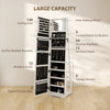 HOMCOM 360° Swivel Jewellery Cabinet, Free Standing Full Length Mirror with Storage, Lockable Jewellery Organiser with Built-in Makeup Mirror and Storage Shelves for Bedroom, White