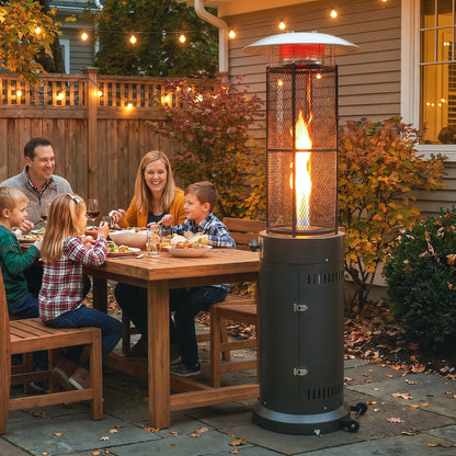 Outsunny 11 KW Freestanding Gas Patio Heater, Adjustable Outdoor Garden Propane Heater with Tip-Over Switch, Wheels, Pulse Ignition, Tank Room with Openable Door, Black