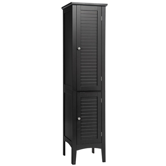 2-Door 160cm High Freestanding Bathroom Cabinet with 5-Tier Shelves in black with slatted doors