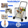 Heavy Duty Folding Shopping Cart with 83L Metal Basket-Black