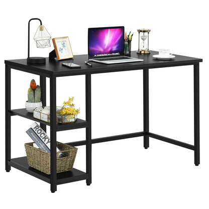 Industrial Computer Desk with Storage Sheves-Black