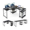Wooden Industrial L-Shaped Desk with Storage Shelves-Black