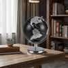 20CM Rotating Metallic Black World Globe with Metal Stand for Home School-Silver