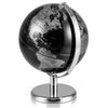 20CM Rotating Metallic Black World Globe with Metal Stand for Home School-Silver