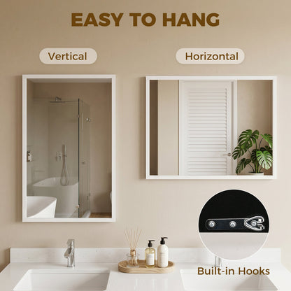 HOMCOM Wall-Mounted Bathroom Mirror, 70 x 50 cm Wall Mirror for Living Room, Bedroom, Hallway, White