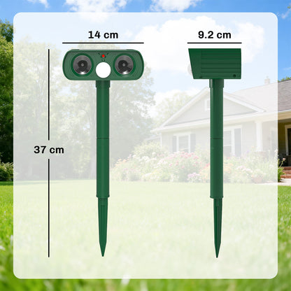Outsunny طارد القطط بالموجات فوق الصوتية، مستشعر حركة PIR 110 درجة، فلاش LED، طارد القطط الشمسي للحدائق في المملكة المتحدة