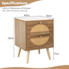 Bohemian Style Rattan Nightstand End Side Table with 2 Drawers-Oak