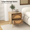 Bohemian Style Rattan Nightstand End Side Table with 2 Drawers-Oak