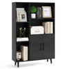 Bookcase with 5 Open Compartments and Double Doors Storage Cabinet-Black