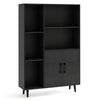 Bookcase with 5 Open Compartments and Double Doors Storage Cabinet-Black