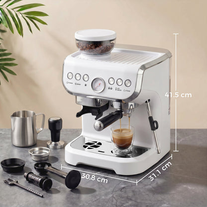 HOMCOM Bean to Cup Coffee Machine, Espresso Machine with Integrated Bean Grinder & Steam Wand, White