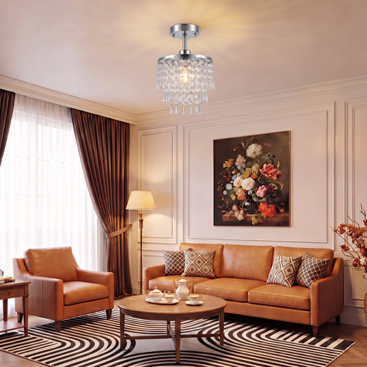 HOMCOM Crystal Ceiling Light with 57 Crystal Strands in Silver Tone