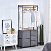 HOMCOM Chest of Drawers with Coat rack Steel Frame 5 Drawers Bedroom Hallway Home Furniture Black Brown
