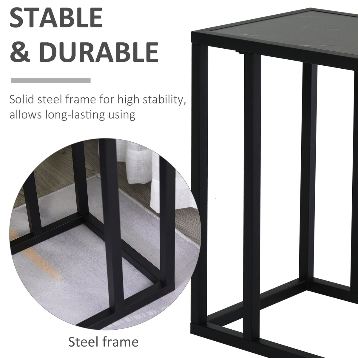 HOMCOM C Shape Bedside Table in Black