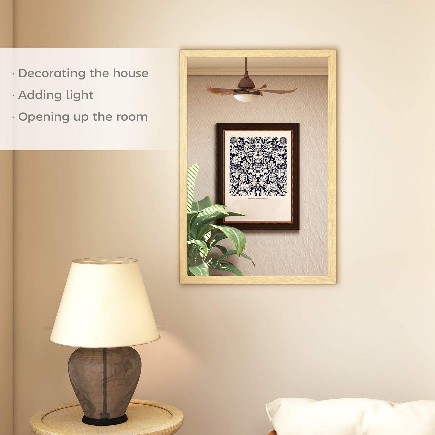 مرآة حمام جدارية من هومكوم، مرآة تثبت على الحائط لغرفة المعيشة وغرفة النوم والردهة، بلمسة نهائية خشبية طبيعية، 60 × 40 سم