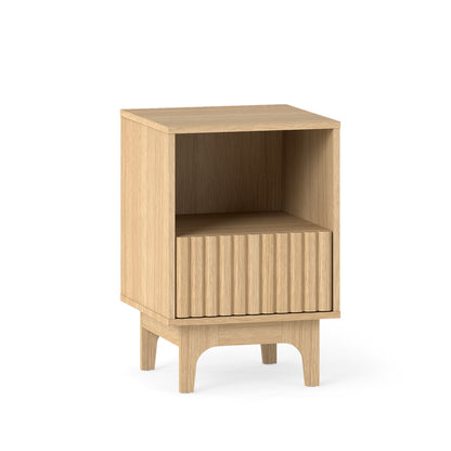 Brooklyn Fluted Nightstand Modern Wooden Night Stand with Open Compartment-Natural