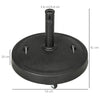 Outsunny 25kg Resin Garden Parasol Base with Wheels and Retractable Handles, Round Outdoor Market Umbrella Stand Weight for Poles of Î¦38mm to Î¦48mm, Black