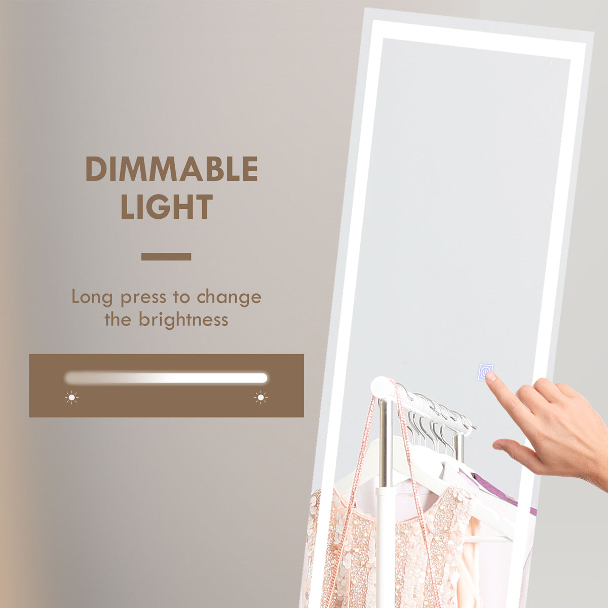 HOMCOM Standing Dressing Mirror with LED Lights in White