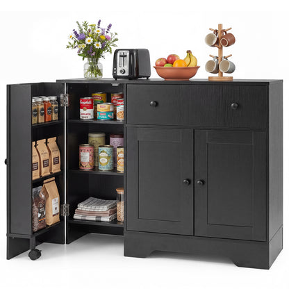 Buffet Cabinet with Storage with 3 Doors Drawers and Shelves-Black