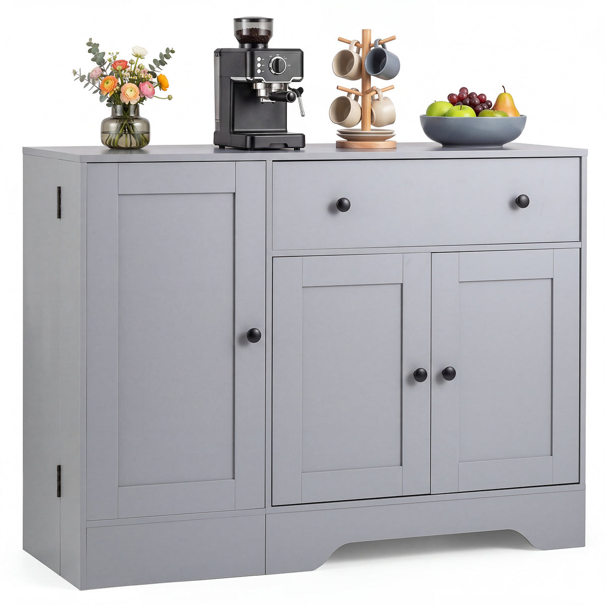 Buffet Cabinet with Storage with 3 Doors Drawers and Shelves-Grey