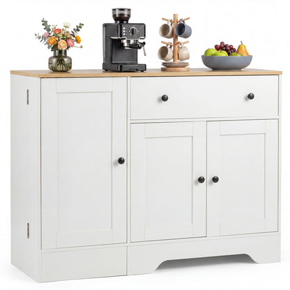 Buffet Cabinet with Storage with 3 Doors Drawers and Shelves-White