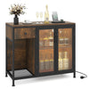 Buffet Sideboard with Power Outlets and LED Light Kitchen Storage Cabinet-Rustic Brown