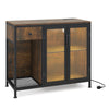 Buffet Sideboard with Power Outlets and LED Light Kitchen Storage Cabinet-Rustic Brown