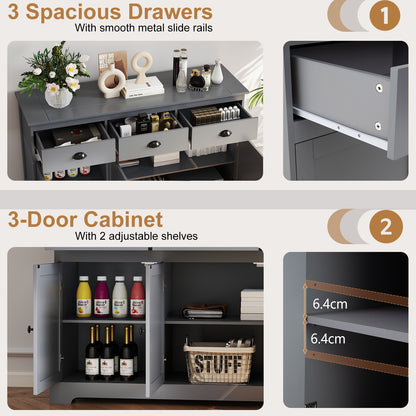 Modern Buffet Sideboard 136cm Storage Cabinet with 3 Drawers-Grey