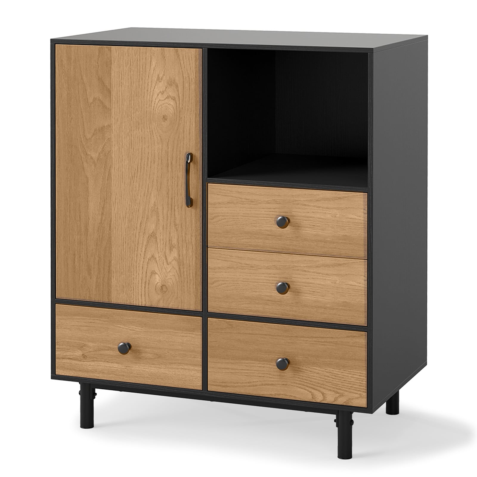 Buffet Sideboard Mid Century Modern Storage Cabinet with 4 Drawers-Black