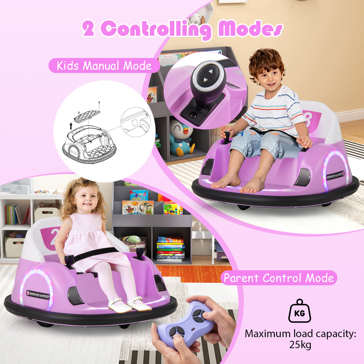 6V Kids Ride on Battery Powered Bumping Car in Pink