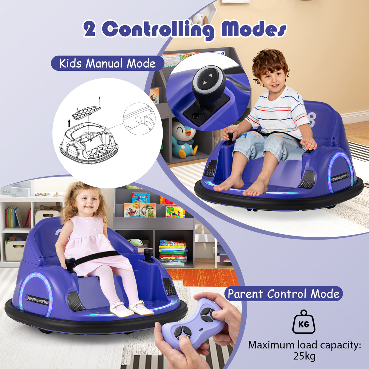 6V Kids Ride on Battery Powered Bumping Car in Purple