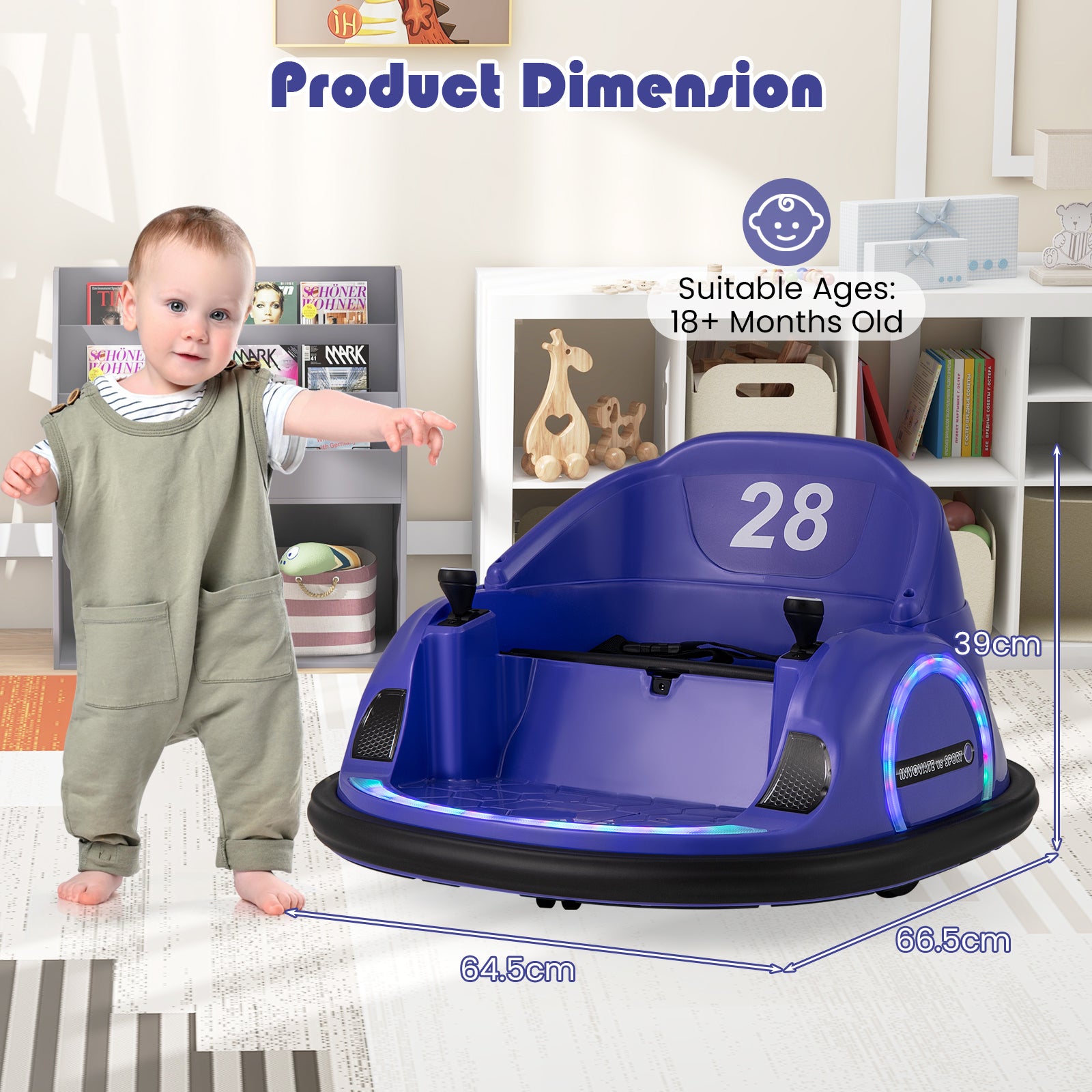 6V Kids Ride on Battery Powered Bumping Car with Flashing LED Lights-Purple