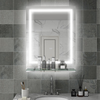 kleankin LED Bathroom Mirror with Lights and Shelf in Clear