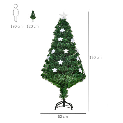 HOMCOM 4FT Prelit Artificial Christmas Tree Fibre Optic Star LED Light Holiday Home Xmas Decoration with LED Light for Indoor Party, Green