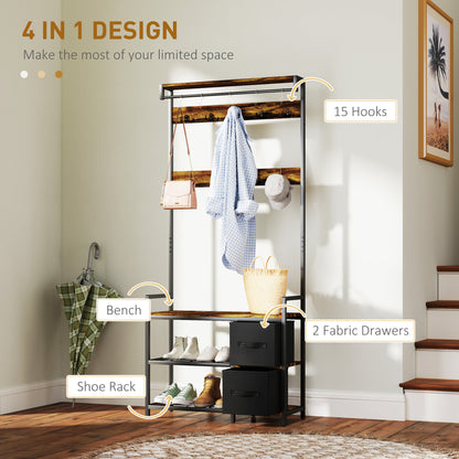 HOMCOM Industrial-Style Multi-Use Hallway Tree in Rustic Brown