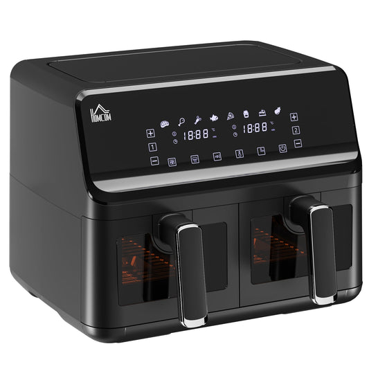 HOMCOM 8L Dual Basket Air Fryer, 8-in-1 Air Fryer Oven with Digital Display, Visible, Timer, Preheat for Oil Free Low Fat Cooking, 2500W, Sync Finish, Sliver