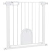 PawHut 75-82cm Pet Safet Gaye, Pressure Fit Stair, with Cat Flap, Double Locking, White