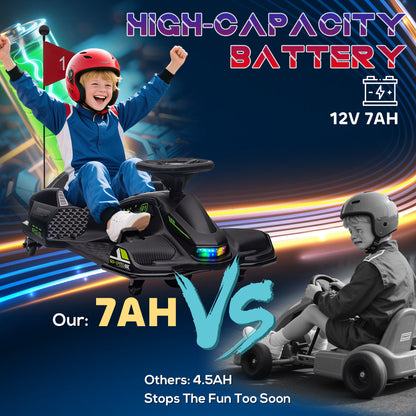 HOMCOM 12V Kids Electric Go Kart with Music, LED Lights, Slow Start, Black