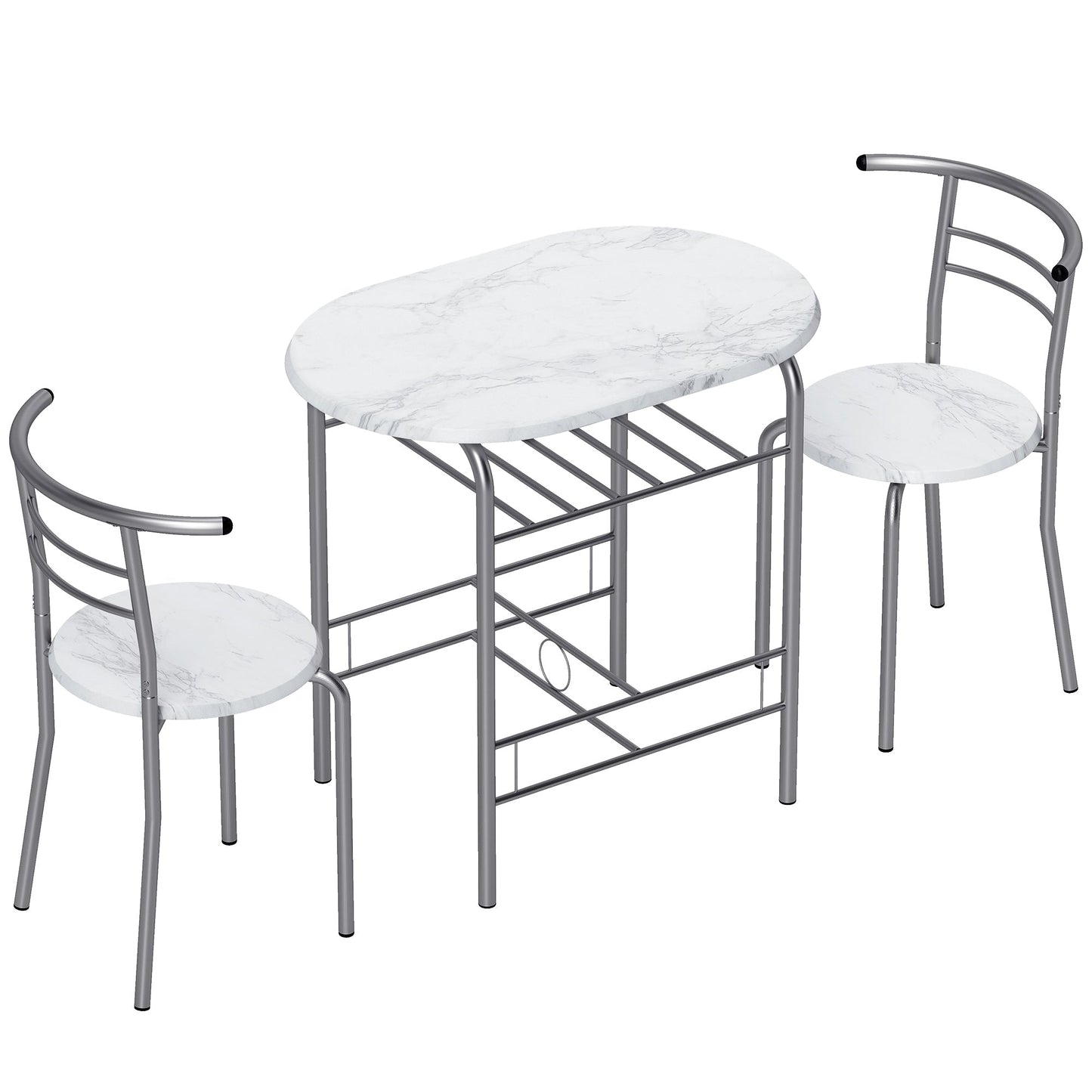 HOMCOM Three-Piece Compact Dining Set - White Marble Effect