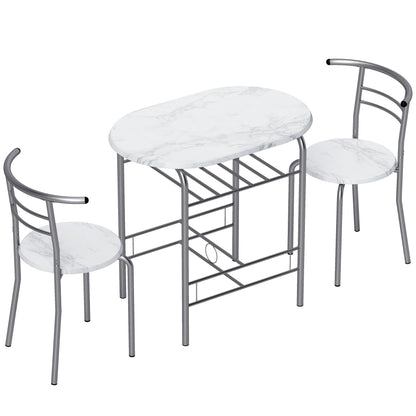 HOMCOM Three-Piece Compact Dining Set - White Marble Effect