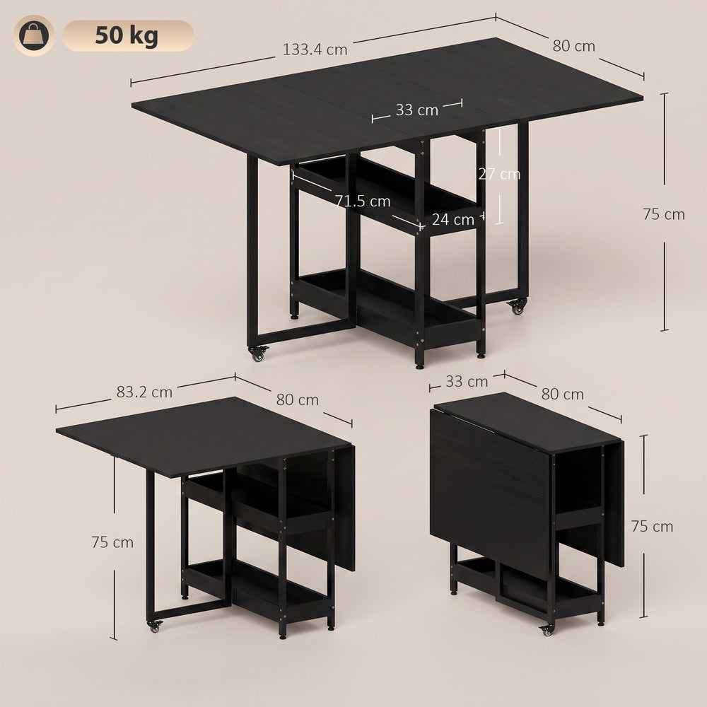 HOMCOM Four-Person Drop Leaf Table in Black Wood-effect