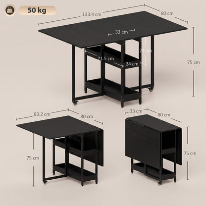 HOMCOM Four-Person Drop Leaf Table in Black Wood-effect