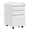 Vinsetto 3-Drawer Filing Cabinet with Lock, Mobile Steel File Cabinet for A4, Legal and Letter Size, Under Desk Drawers with Pre-Assembled Body for Home Office, 37 x 43.5 x 60 cm, White